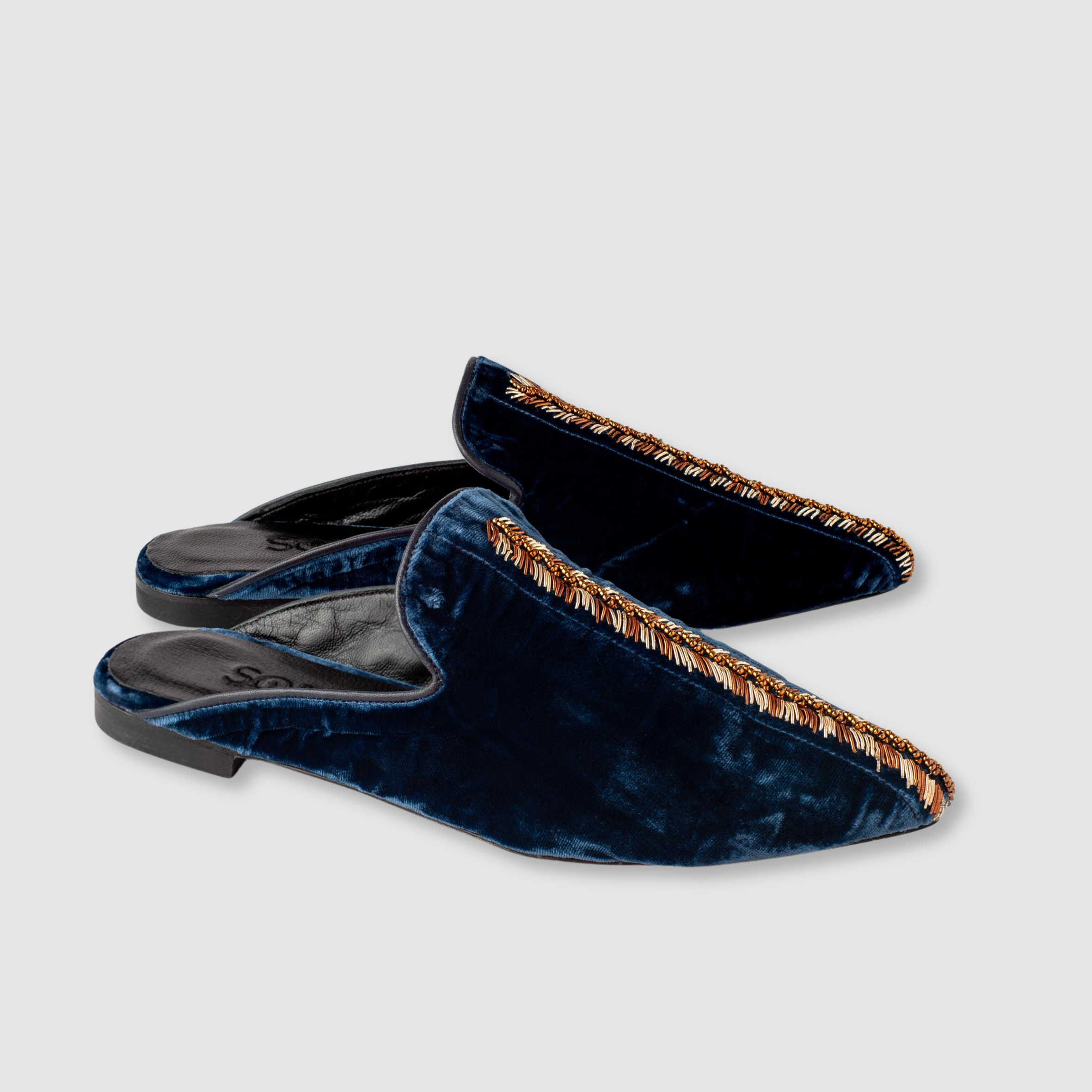 Mules Blue Navy Velvet