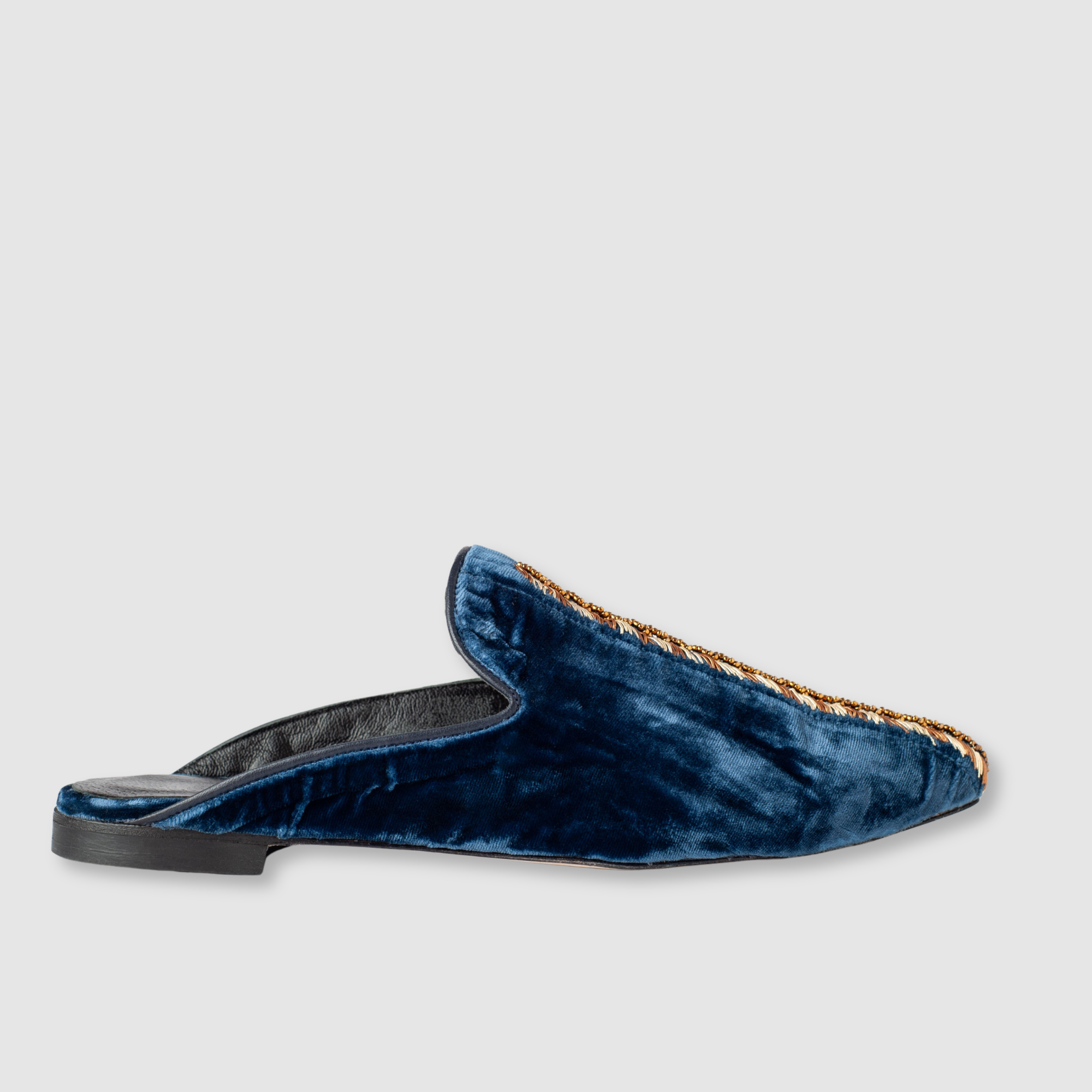 Mules Blue Navy Velvet