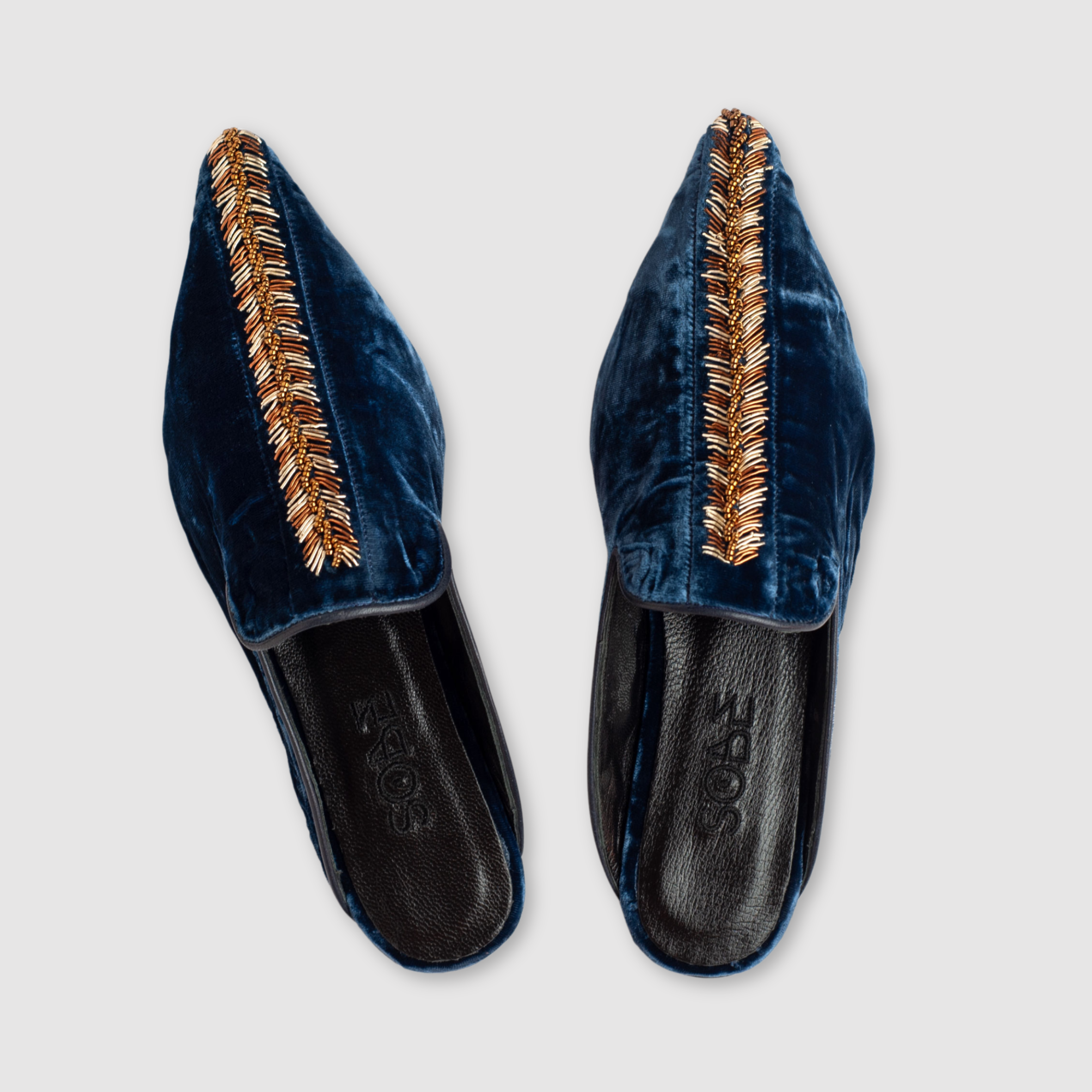 Mules Blue Navy Velvet